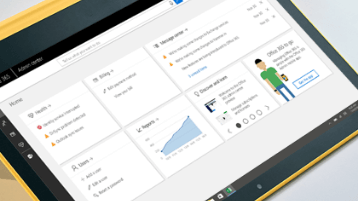 Màn hình máy tính bảng hiển thị giao diện Trung tâm Quản trị Microsoft 365.