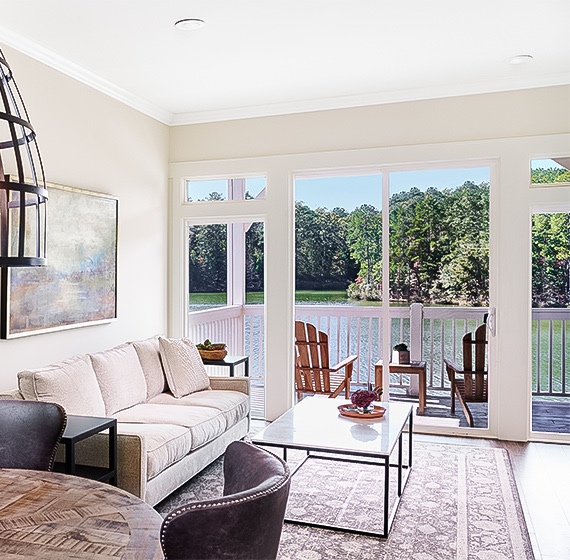 a living room with a large window