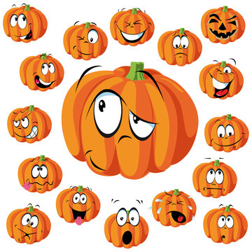 pumpkin cartoon with many expressions