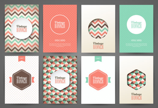 Set of brochures in vintage style. Vector design templates. Vintage frames and backgrounds.