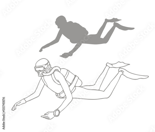 "Sketch of scuba diver." Stock image and royalty-free vector files on