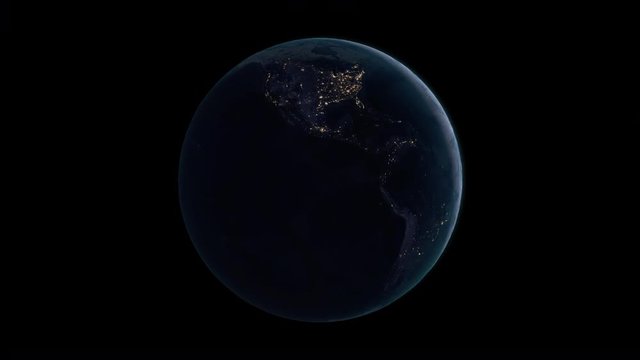 Planet Earth rotates, zoom to South America, 4K Ultra HD. Alpha Channel World in the space, continent South America