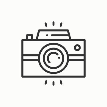 Camera line outline icon. Photo camera, photo gadget, instant photo. Snapshot photography sign. Vector simple linear design. Illustration. Flat symbols. Thin element.