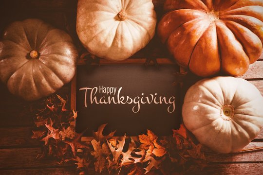 Composite image of illustration of happy thanksgiving day text