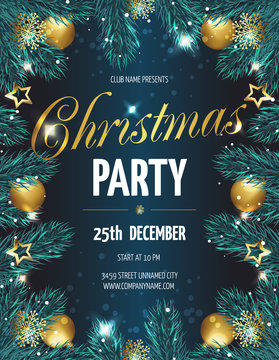 Сhristmas party poster with fir branches. Vector illustration eps 10
