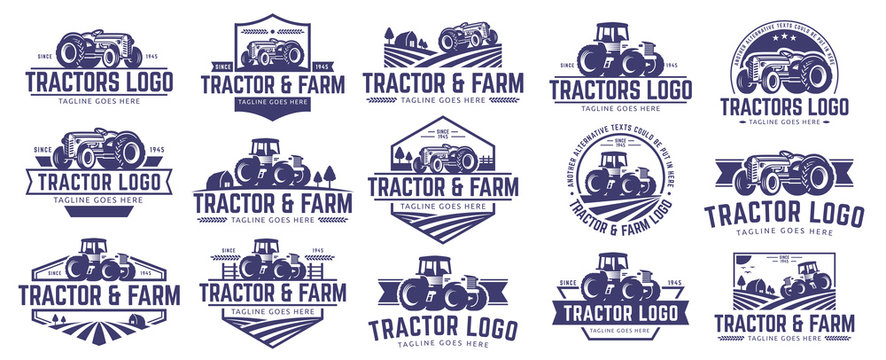 Collection of Tractor and farm logo template, vector set, vector pack