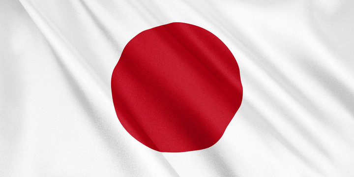 Japan flag waving with the wind, wide format, 3D illustration. 3D rendering.