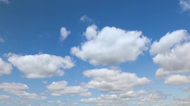 Beautiful white clouds approach the point of view backed by a vivid blue sky in this one minute loop (2 second fade at video's end).