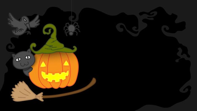 Halloween pumpkin jack o lantern costume set witch concept idea illustration isolated on dark scary background seamless looping animation 4K with copy space