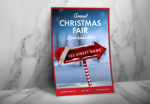 Christmas Event Poster Layout with Signpost Illustration