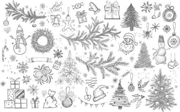 Christmas pattern in sketch style. Hand drawn.