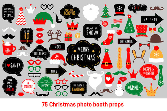 Christmas photo booth props vector set photobooth