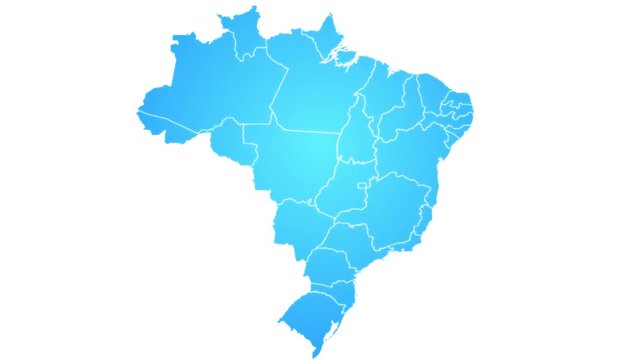 Brazil Map Showing Up Intro By States/ 4k animated brazilian map intro background with states appearing and fading one by one and camera movement