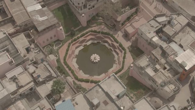 Brahma kund step well, Up, India, 4k aerial drone, ungraded/flat