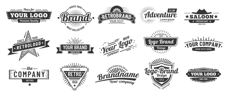 Retro badge. Old emblem, logo frame and vintage silhouette badges hipster design vector set