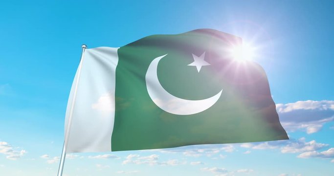 Flag of Pakistan with fabric structure against a cloudy sky (loopable)