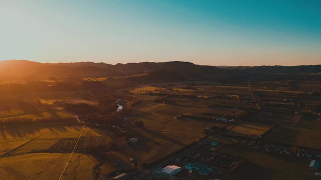 Aerial view footage of City, Martinborough in New Zealand. Dramatic color graded