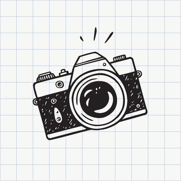 Photo camera doodle icon. Hand drawn sketch in vector