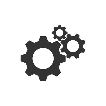 Cogwheel group black vector icon. Gear set simple glyph web symbol.