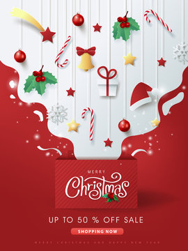 Merry christmas sale banner background.Merry Christmas text Calligraphic Lettering Vector illustration.