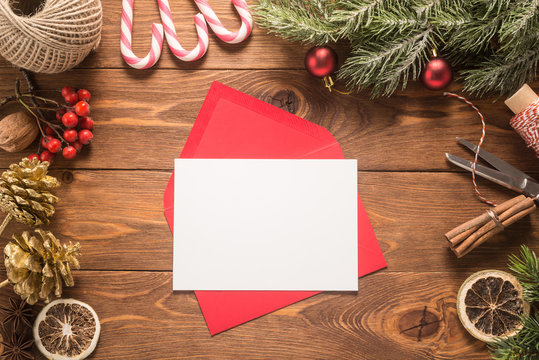 Red envelope on christmas holiday background