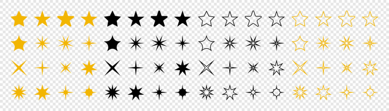 Stars collection. Star vector icons. Golden and Black set of Stars, isolated on transparent background. Star icon. Stars in modern simple flat style. Vector