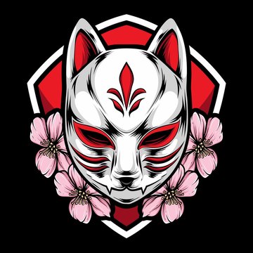 kitsune mask with sakura vector