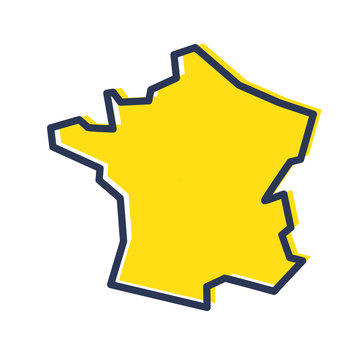 Stylized simple yellow outline map of France