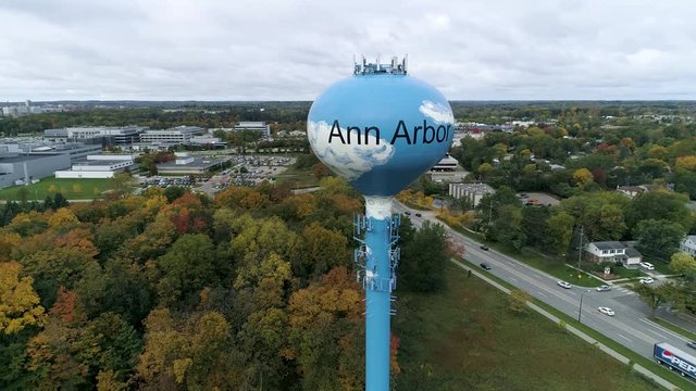 Aerial footage of Ann Arbor, Michigan in the Fall.