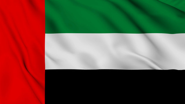 uae flag is waving 3D animation. United Arab emirates flag waving in the wind. National flag of UAE . Sign of dubai seamless loop animation. 4K