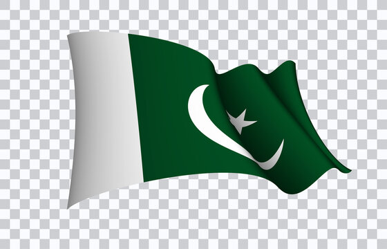 Pakistan flag state symbol isolated on background national banner. Greeting card National Independence Day of the Islamic Republic of Pakistan. Illustration banner with realistic state flag.