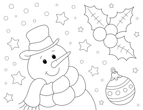 christmas snowman coloring page for kids. You can print it on an 11x8.5 inch page