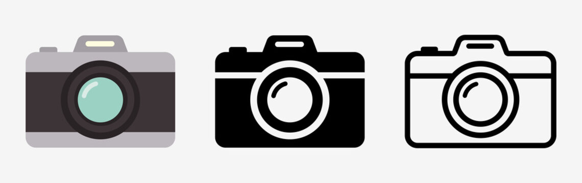 Camera icon set. Photo camera in flat style. Vector