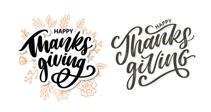 happy thanksgiving lettering calligraphy text brush vector