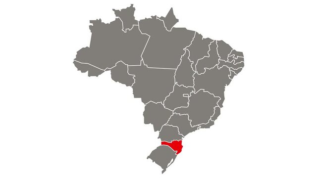 Santa Catarina federative unit blinking red highlighted in map of Brazil