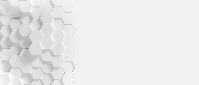 Panoramic Wall of Random shifted white honeycomb hexagon background wallpaper with copy space.