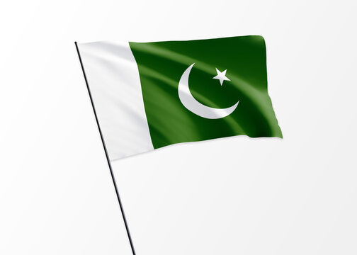 Pakistan flag flying high in the isolated background Pakistan independence day