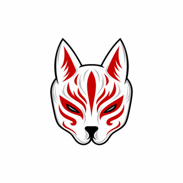 kitsune mask illustration, Japanese traditional mask, kitsune, kabuki, bunny, fox, logo icon vector illustration