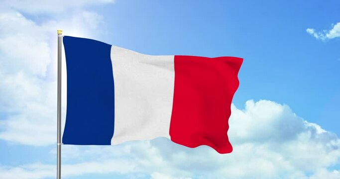 France politics and news. French national flag on sky background footage