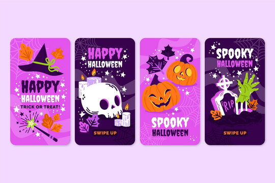 hand drawn halloween instagram stories collection vector design illustration