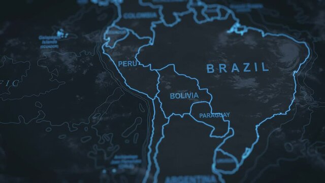 world map animation. Close up of Brazil borders.