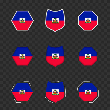 National symbols of Haiti on a dark transparent background, vector flags of Haiti.