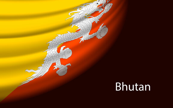 Wave flag of  Bhutan on dark background. Banner or ribbon vector template