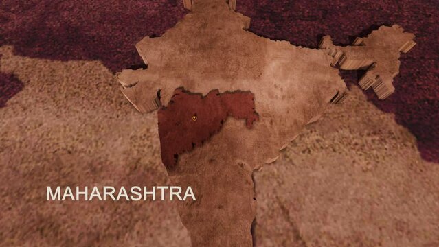 India state Maharashtra map zoom in 3d rendered video  