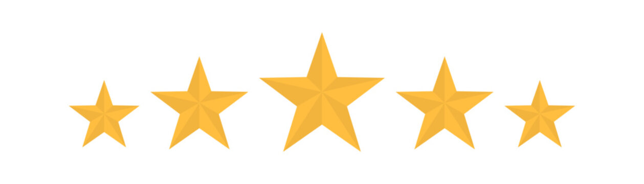 Star icon.  5 Star rating . Realistic gold star set vector.Feedback concept. Set of five yellow stars.