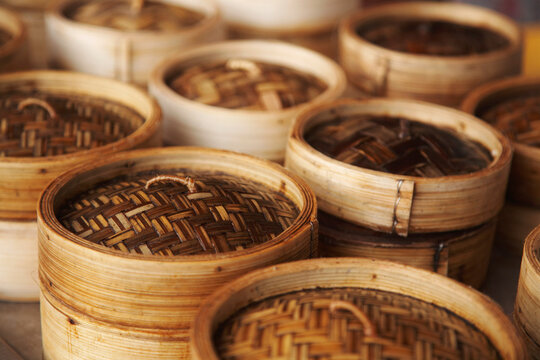 Close-up of Bamboo Steamers, China