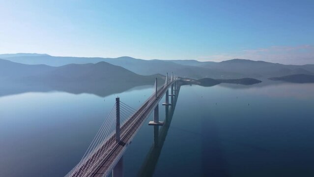 Aerial footage of newly built Pelješac bridge in Croatia