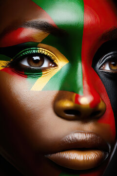 AI generated close up photography of creative makeup in Pan-African colours