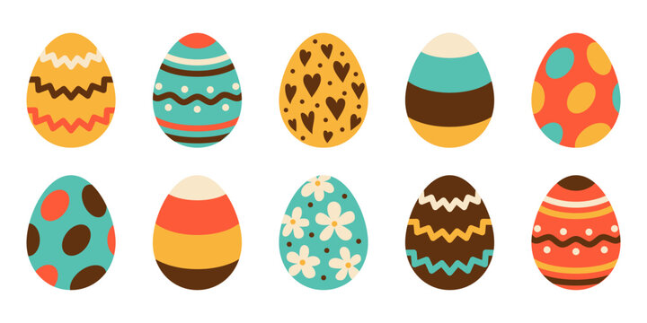 Vector set of easter eggs. Easter collection in flat design. Egg hunt.