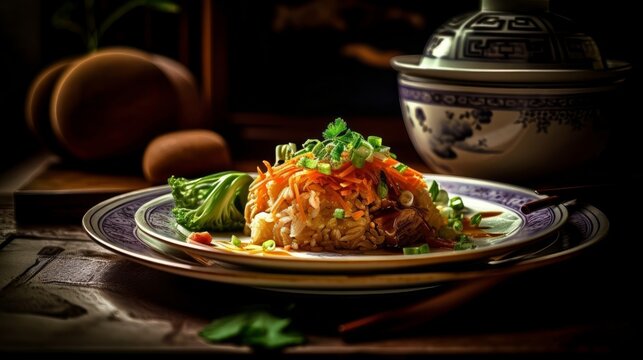 Stunning Chinese food photography showcasing vibrant flavors, crafted by AI.